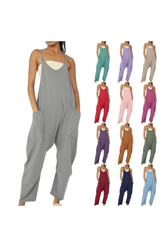 Cami Jumpers Overalls Summer Overalls Baggy Overalls Casual Summer Romper with Pockets Plus Size Loose Fit Summer Boho Casual Wide Leg Cotton Overalls Romper for Women Purple 1 2xl
