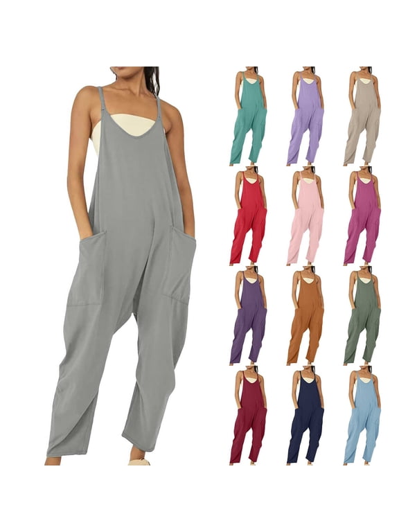 Cami Jumpers Overalls Summer Overalls Baggy Overalls Casual Summer Romper with Pockets Plus Size Loose Fit Summer Boho Casual Wide Leg Cotton Overalls Romper for Women Purple 1 2xl