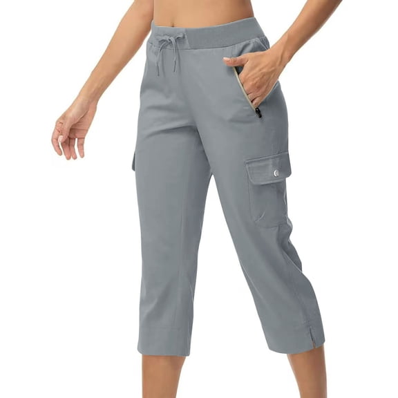 JJHGVB Capri Pants for Women Petite Capris for Women Petite Length Hiking Pants Cargo Pants High Waisted Stretchy Cropped Athletic Pants With Pockets Cotton Capri Pants Summer Pants Gray M