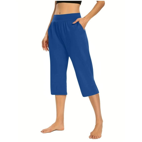 JJHGVB Capri Pants for Women Petite Capris for Women Petite Length Hiking Pants High Waisted Yoga Capris Lightweight Cropped Pants Soft Pajams Pants Yoga Pants Women'S Pants Blue L