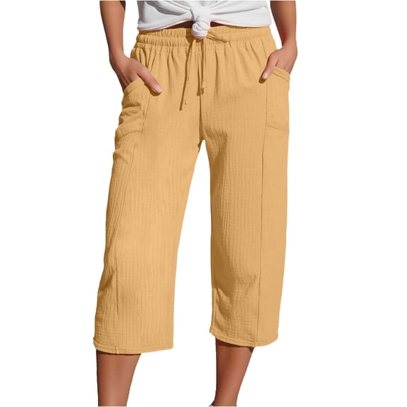 JJHGVB Capri Pants for Women Petite Capris for Women Petite Length Hiking Pants Lightweight Womens Summer Pant Ladies Vacation Beach Pants With Pockets Casual Pants Athletic Capris Yellow M
