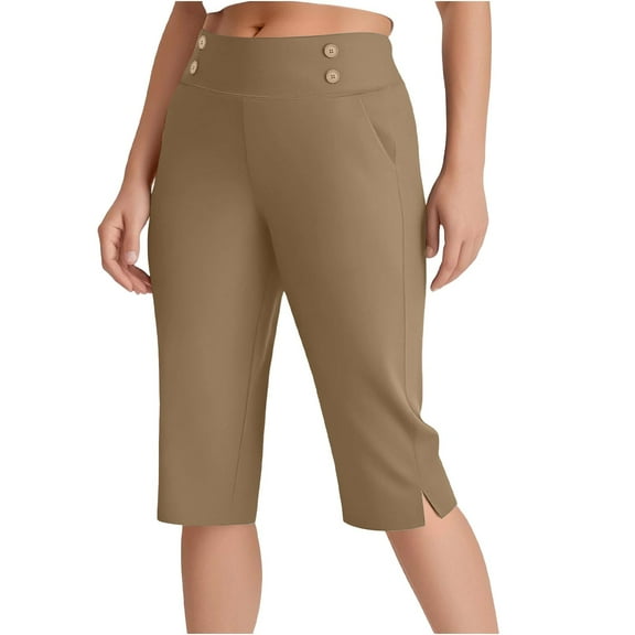 JJHGVB Capri Pants for Women Petite Capris for Women Petite Length Hiking Pants Pants For Women High Waisted Crop Work Pants Summer Casual Slacks Yoga Dress Pant Yoga Pants Summer Pants Khaki XL