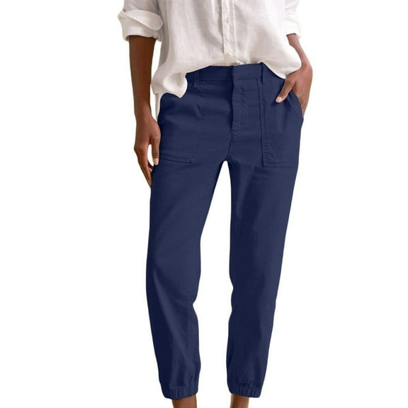 JJHGVB Capri Pants for Women Petite Capris for Women Petite Length Hiking Pants Women Fashion Solid Color Elastic Long Pants Leisure Pants Womens Joggers Women'S Pants Navy M