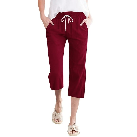JJHGVB Capri Pants for Women Petite Capris for Women Petite Length Plus Size Pants Women High Waisted Pants Comfy Straight Leg Pants With Pockets Drawstring Pants Women Athletic Capris Red S