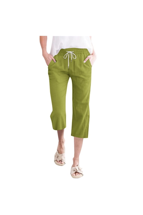 Capri Pants for Women Petite Capris for Women Petite Length Plus Size Pants Women High Waisted Pants Straight Leg Pants With Pockets Drawstring Pants Women Athletic Capris Army Green 2XL