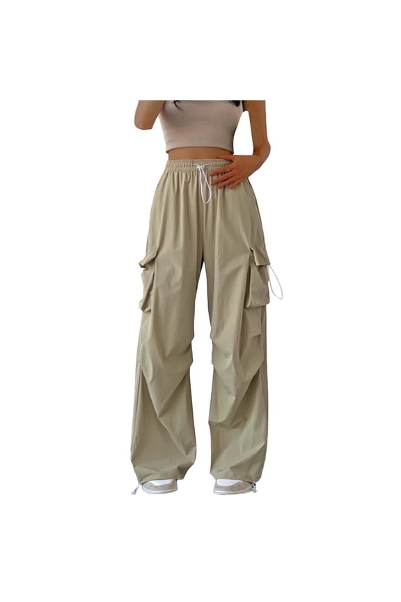 Cargo Pants Women High Waisted Pants Womens Parachute Cargo Pants With Pockets Hiking Pants Lightweight Baggy Joggers Wide Leg Pants Woman Jumpsuits for Women Khaki XL