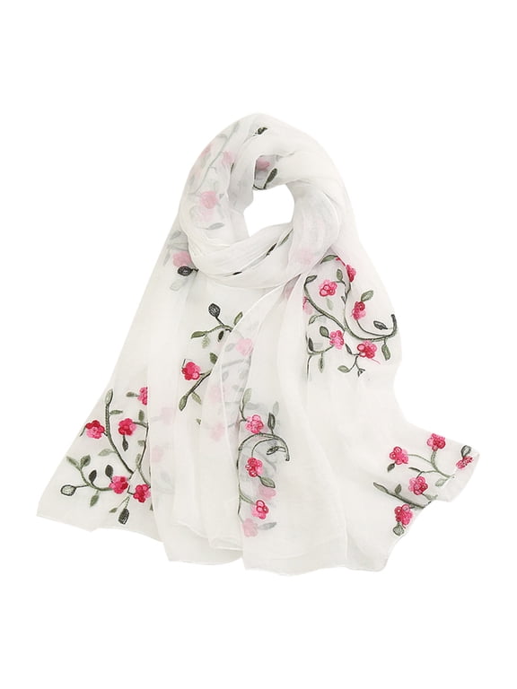 Chiffon Floral Scarf Floral Scarfs for Women Lightweight Spring Summer - Chiffon Long Scarf Shawl Sunscreen Wrap Neck Headscarf Scarf for Women White One Size