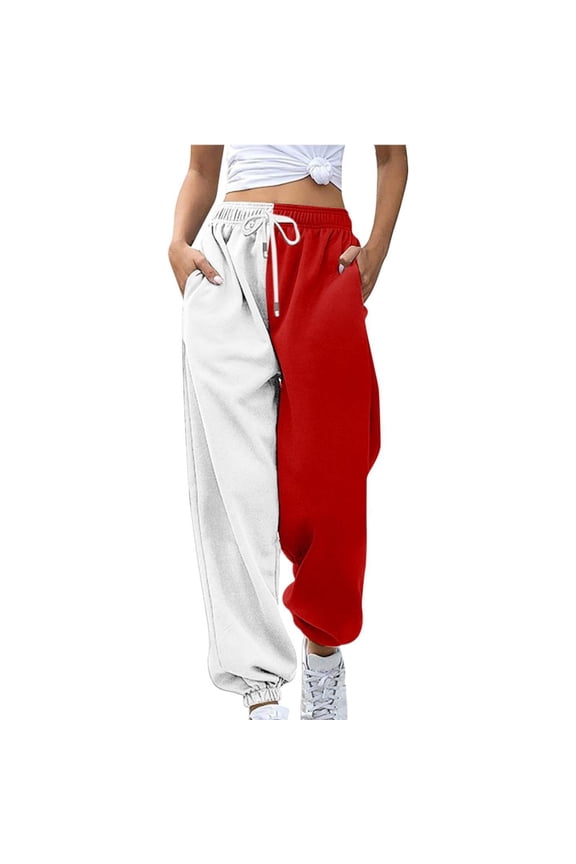 Color-Block Sweatpants Athletic Workout womens track pants Sweatpants for Women Color Block Patchwork Gradient Color Colorblocking Pants Cinch Bottom pants Sweat Pants Lounge Trousers White S
