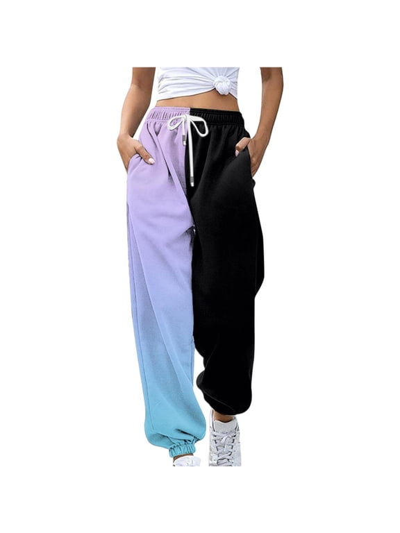 Color-Block Sweatpants Colorblocking Pants Color Block Patchwork Drawstring Pants Cinch Bottom pants Lounge Trousers Joggers with Pockets Gradient Color Side Pockets Sweatpants Black L