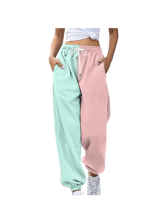 Color-Block Sweatpants Drawstring Pants Cinch Bottom pants Gradient Color Sweatpants for Women Loose Breathable Baggy Pants Color Block Patchwork Colorblocking Pants Sweatpants Mint Green L
