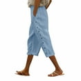 thumbnail image 1 of JJHGVB Cotton Linen Capris for Women Beach Resort Pants Cotton Linen Pants Beach Outfits Womens Linen Shorts Below the Knee Pedal Pushers for Women Dress Shorts for Women Wide Leg Capri Sky Blue S, 1 of 9