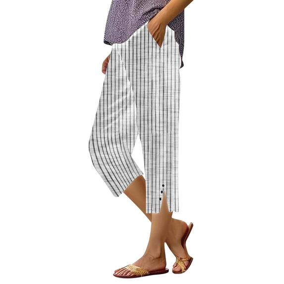 JJHGVB Cotton Linen Capris for Women Below the Knee High Waisted Pleated Cotton Linen Pants Womens Long Shorts Resort Wear for Women Wide Leg Shorts for Women Linen Bermuda Shorts for Women White L