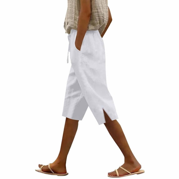 JJHGVB Cotton Linen Capris for Women Below the Knee Pedal Pushers for Women Linen Shorts Resort Wear for Women Bermuda Shorts Cotton Linen Pants Elastic Waist Shorts Womens Linen Shorts White 3XL