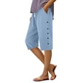 thumbnail image 1 of JJHGVB Cotton Linen Capris for Women Below the Knee Wide Leg Shorts for Women Beach Boho Pants Women Linen Shorts Womens Long Shorts Linen Bermuda Shorts for Women Womens Linen Shorts Light Blue M, 1 of 9