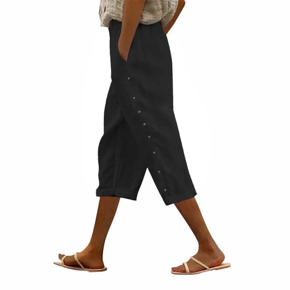 JJHGVB Cotton Linen Capris for Women Linen Bermuda Shorts for Women Wide Leg Capri Womens Linen Shorts Pedal Pushers for Women Workout Shorts Women Linen Shorts Beach Boho Casual Pants Black L