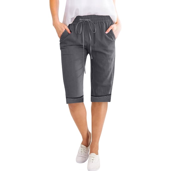 JJHGVB Cotton Linen Capris for Women Linen Bermuda Shorts for Women Womens Linen Shorts Wide Leg Shorts for Women Beach Boho Casual Pants Resort Wear for Women 2026 Baggy Shorts Women Dark Gray L