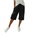 thumbnail image 1 of JJHGVB Cotton Linen Capris for Women Pedal Pushers for Womens Linen Shorts Below the Knee Women Linen Shorts Wide Leg Capri Baggy Shorts Womens Long Shorts Dress Shorts for Women Black 3XL, 1 of 5