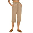 thumbnail image 1 of JJHGVB Cotton Linen Capris for Women Pedal Pushers for Womens Linen Shorts Women Linen Shorts Wide Leg Shorts for Women Cotton Linen Pants Beach Cropped Trousers Bermuda Shorts Wide Leg Capri Khaki S, 1 of 5