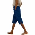 thumbnail image 1 of JJHGVB Cotton Linen Capris for Women Resort Wear for Women Linen Shorts Cotton Linen Pants Linen Bermuda Shorts for Women Wide Leg Shorts for Women Elastic Waist Shorts Wide Leg Capri Blue M, 1 of 7