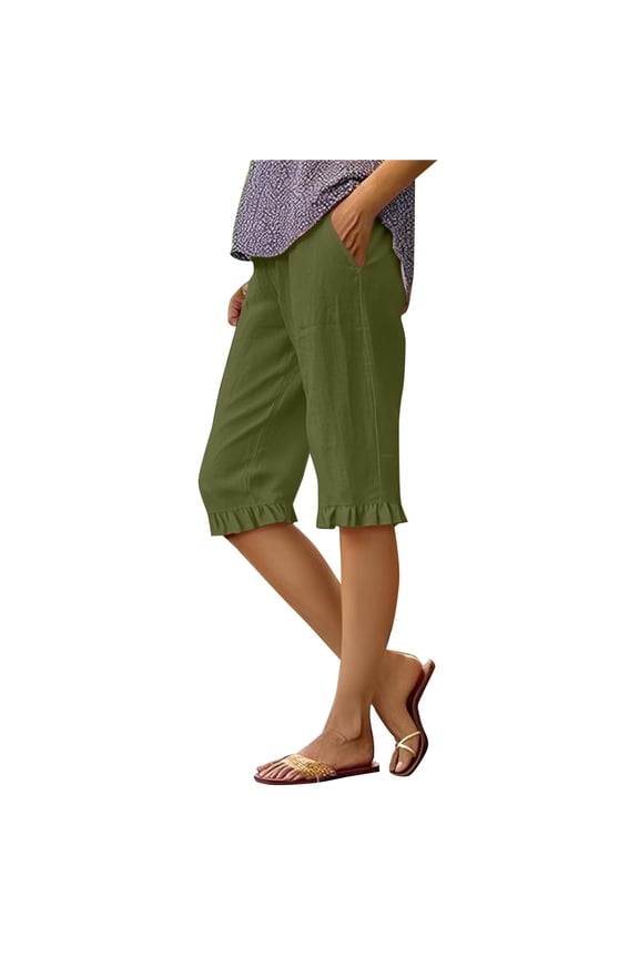 Cotton Linen Capris for Women Wide Leg Capri Womens Long Shorts Cotton Linen Pants Below the Knee Wide Leg Elastic Waist Bermuda Shorts Elastic Waist Shorts Wide Leg Shorts for Women Bronze XL