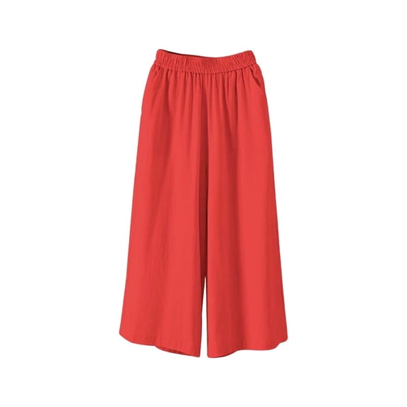 JJHGVB Cotton Linen Capris for Women Wide Leg Elastic Waist Resort Wear for Women 2026 Womens Linen Shorts Womens Long Shorts Pedal Pushers for Women Cotton Linen Pants Wide Leg Capri Red 3XL