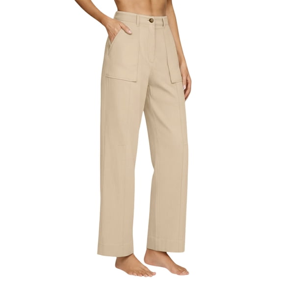 JJHGVB Cotton Linen Pants Elastic Waist Tear Away Pants for Women Resort Wear for Women 2026 Linen Capri Pants Trendy Clothes with Pockets Loose Yoga Trousers Flowy Palazzo Light Yellow L