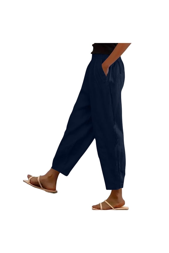 Cotton Linen Pants Lounge Trousers Loose Pants Daily Slacks gauze pants Barrel Pants Pants with Pockets Lightweight Pants Casual Simple Nine Point Pants High Waist Navy XL