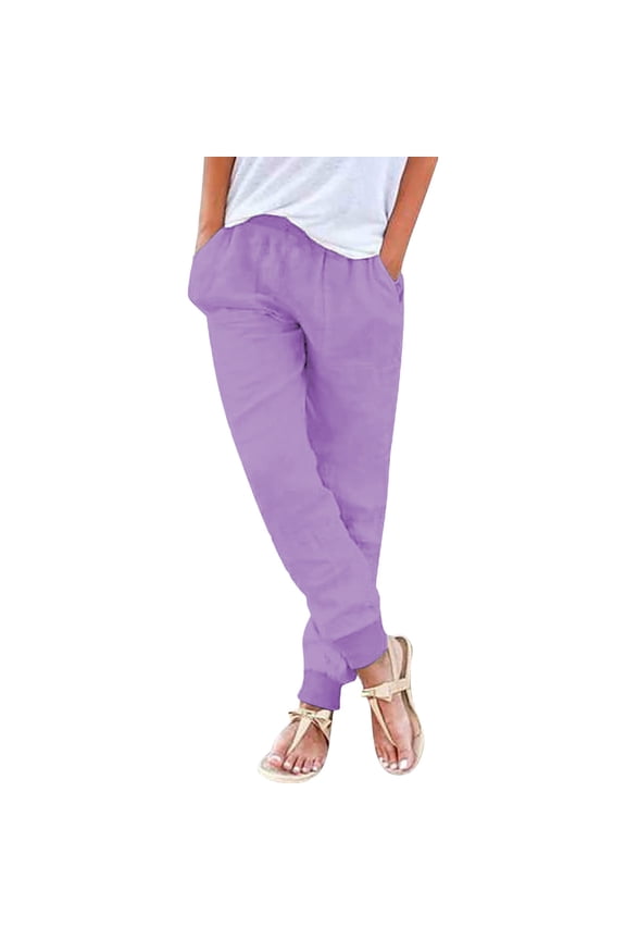Cotton Linen Pants Women Petite Pants Drawstring Pants Women Womens Elastic Waist Pants Casual Pants With Pockets Baggy Sweatpants Womens Pants Purple S