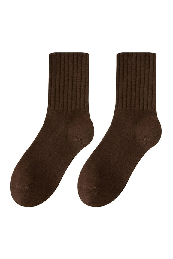 Crew Socks Cotton Socks Women Solid Color Socks Mid Tube Autumn And Qinter All Long Tube Pure Cotton Pile Socks Fall Socks Brown One Size