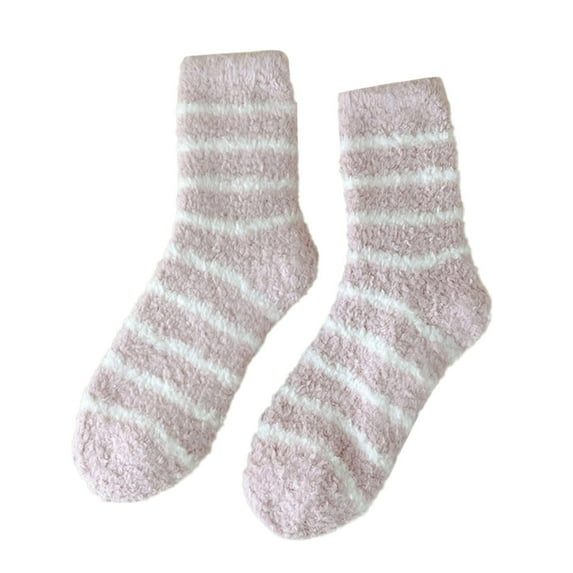 JJHGVB Crew Socks Fuzzy Socks Autumn Winter Striped Insulation Coral Home Socks Carpet Socks Sleep Socks Winter Socks Red One Size