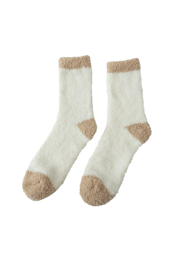 Crew Socks Fuzzy Socks Women's Striped Autumn And Winter Thickened Lint Home Sleeping Socks Long Tube Floor Socks Socks Fall Socks Beige One Size