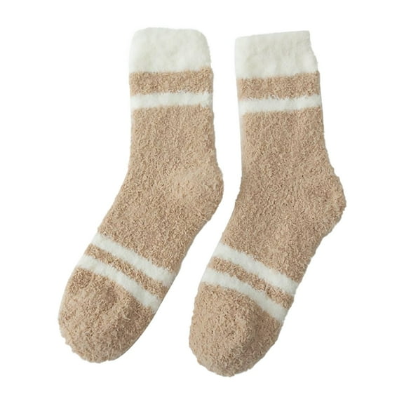 JJHGVB Crew Socks Fuzzy Socks Women's Striped Autumn And Winter Thickened Lint Home Sleeping Socks Long Tube Floor Socks Socks Fall Socks Coffee One Size