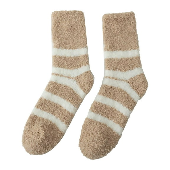 JJHGVB Crew Socks Fuzzy Socks Women's Striped Autumn And Winter Thickened Lint Home Sleeping Socks Long Tube Floor Socks Socks Fall Socks Khaki One Size