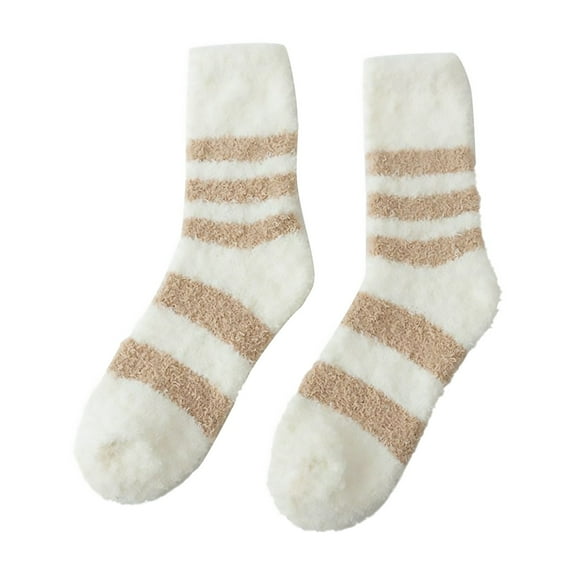 JJHGVB Crew Socks Fuzzy Socks Women's Striped Autumn And Winter Thickened Lint Home Sleeping Socks Long Tube Floor Socks Socks Fall Socks White One Size