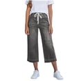 thumbnail image 1 of JJHGVB Cropped Jeans for Women Denim Shorts Jean Pants Wide Leg Baggy Jorts Baggy Jeans Vintage Streetwear Grunge Shorts Bermuda Shorts for Women Denim Capris Pants Bermuda Cargo Shorts Dark Gray M, 1 of 6