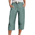 thumbnail image 1 of JJHGVB Cropped Trouser Lightweight Trousers Cotton Linen Capris Straight Leg Cropped Pants pedal pushers for women mid-calf length Slacks Drawstring Capris gaucho pants for women Z2- XL, 1 of 4
