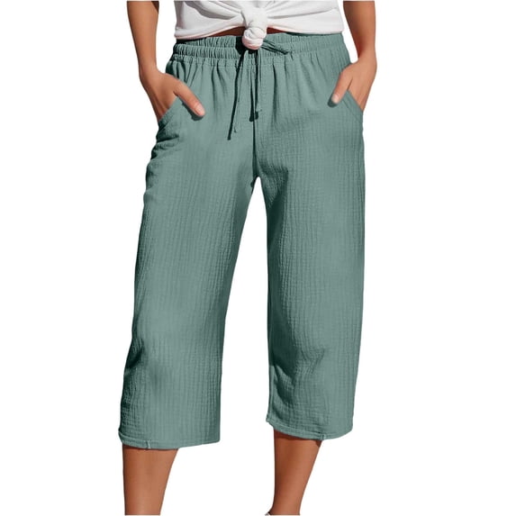 JJHGVB Cropped Trouser Lightweight Trousers Cotton Linen Capris Straight Leg Cropped Pants pedal pushers for women mid-calf length Slacks Drawstring Capris gaucho pants for women Z2- XL