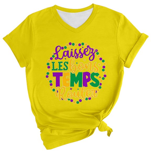 JJHGVB Decorations Short Sleeve Sequin Tops for Women Tee Tops Comfort Sweatshirt Going Out Casual Blouses Sequin Shirt Mardi Gras Gift Yellow 1 XL