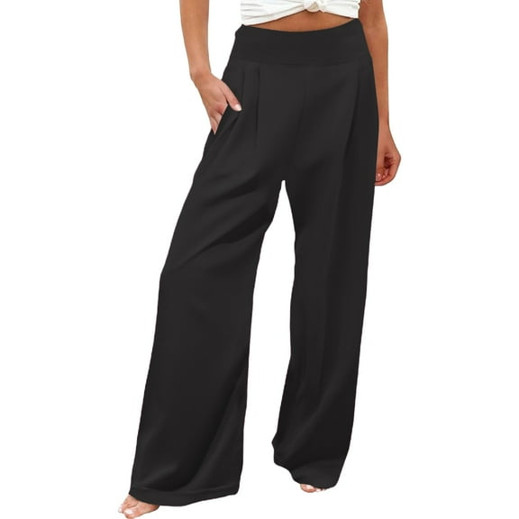 JJHGVB Flare Pants Palazzo Pants Women's Solid Loose Relaxed High Waist Pocket Wide Leg Pants Yoga Pants Women'S Pants Black L