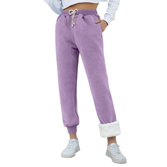 JJHGVB Fleece Lined Pants Women's Fleece Sweatpants Baggy Sweatpants Athletic Pants Women's Trousers Ladies Pants Casual Womens Trousers Purple L