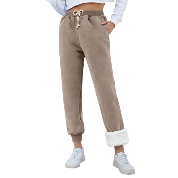JJHGVB Fleece Lined Pants Women's Fleece Sweatpants Baggy Sweatpants Women’s Pants Track Pants Women Workout Pants for Women Pants for Women Khaki M