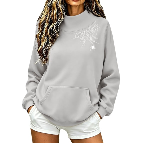 JJHGVB Funnel Neck Sweatshirt Drop Shoulder Turtleneck Sweatshirt Sweatshirts Funnel Neck Tops for Women Plain Sweatshirt Women Roll Neck Sweater Turtleneck Top Womens Sweatshirt A3-gray S