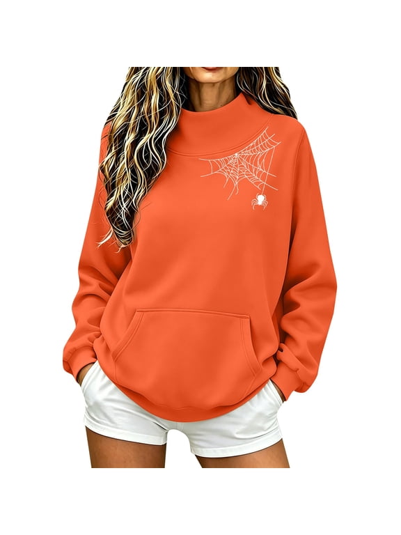 Funnel Neck Sweatshirt Turtleneck Top Soft Warm Sweatshirts Baggy Sweatshirt Turtleneck Sweatshirt Roll Neck Sweater High Neck Sweatshirt Womens Sweatshirt A3-orange Xl