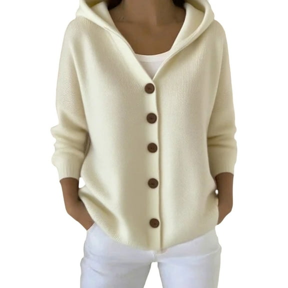 JJHGVB Hooded Cardigan for Women Button Up Cardigan Loose Cardigan Womens Cardigan Sweaters Women's Cardigans Women Sweater Women's Pullover Sweaters Beige L