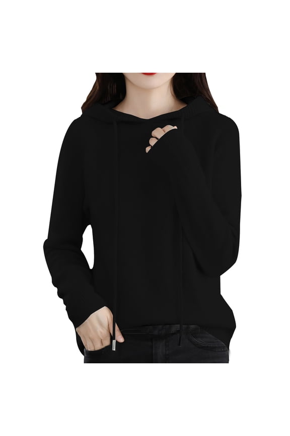 Hooded Sweater Women Thermal Sweater for Women Pull Over Sweaters Womens Summer Tops for Women Winter Sweaters Women Tops Fashion Tops for Women Black XL
