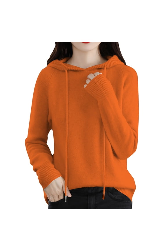Hooded Sweater Women Thermal Sweater for Women Pull Over Sweaters Womens Sweater Women Sweater Top Basics Womens Tank Tops Winter Sweater for Women Orange 2XL