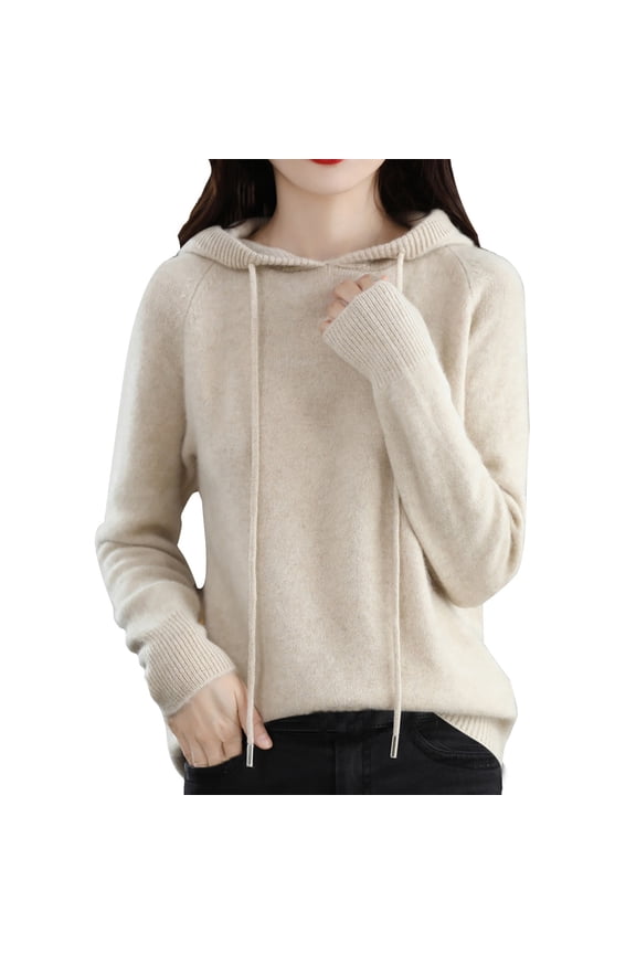 Hooded Sweater Women Thermal Sweater for Women Pull Over Sweaters Womens Winter Sweaters for Women Womens Sweaters Winter Women Winter Tops Warm Sweaters for Women Winter Beige L