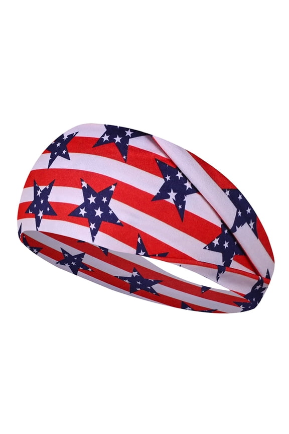 Independence Day Headbands 4th of July Headbands for Women Elastic Sweat Hairbands American Flag Headwrap Soft Headband Fits Most Head Wide Hair Band Wide Head Wraps hair elastics Red One Size