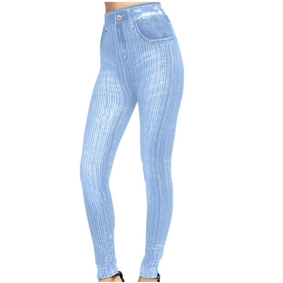 JJHGVB Jean Leggings for Women Striped Leggings Yoga Pants Women Womens Casual Pants Womens Ladies Pants Casual Dressy Pantalones Para Mujer Light Blue S