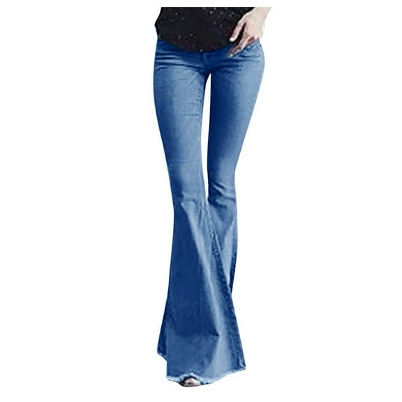 JJHGVB Jeans for Women Barrel Jeans Women Women Flare Mid Waisted Denim Jeans Pocket Stretch Tassel Pants Jeans Baggy Jeans Wide Leg Pants Woman Blue M